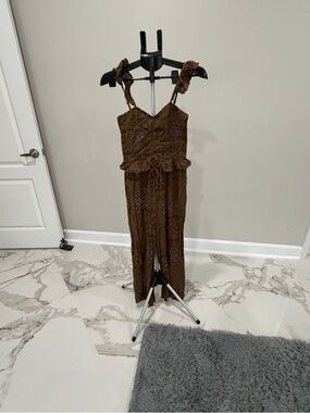 Brown Lace Jumpsuit with Tie Straps